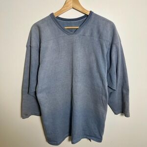 Vintage Russell Athletic Jersey Mens Medium Blue V Neck Pullover Solid Faded 70s